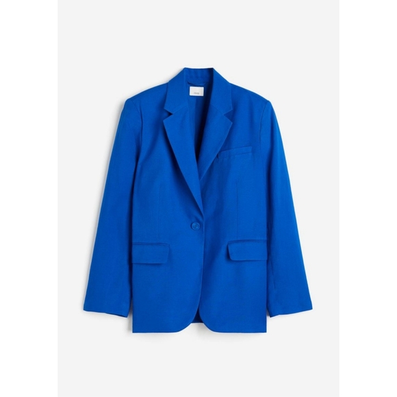H&M blue oversized linen blend blazer - Picture 1 of 3